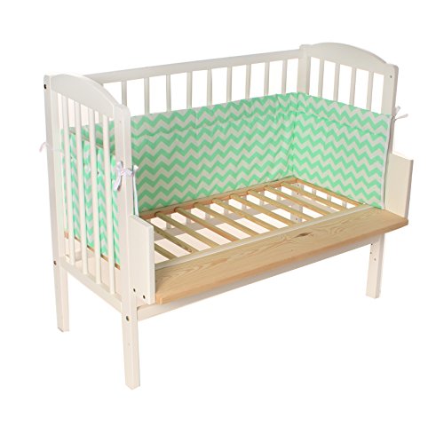 Preisvergleich Produktbild Nestchen, Nestchen Beistellbett, Bettnestchen, Babynestchen, Bettumrandung für Beistellbett 90x40 cm, Bezug 100% Baumwolle, 170 x 31 cm, Babyblume, mint-weiß zickzack