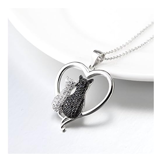 Collares Mujer Plata de Ley Madre e Hijo Gatos Colgante Collar de Corazón Joyeria para Mujeres - Imagen 6
