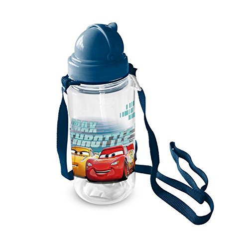 Borraccia - Saetta McQueen Cars 3 Disney Pixar - Con Cannuccia, Tappo e Tracolla - 450 Ml.