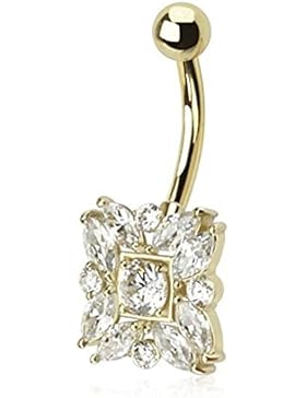 Paula & Fritz® Bauchnabelpiercing aus 14 Karat Echtgold Blume aus Zirkonia Run...