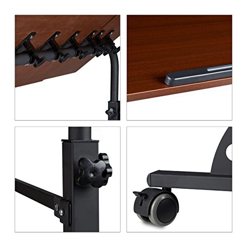 Relaxdays Laptoptisch groß XXL höhenverstellbar, HxBxT: 110 x 100 x 50 cm, Holz, Mobiles Rednerpult, Bremsbare Rollen, Notebook, Beamer, Laptops, 2 Ablagen, Mahagoni braun - 5