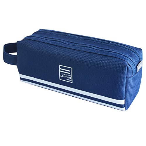 Astuccio Scuola Grande, lunaoo Astuccio 2 Scomparti Pencil Case Porta Penne Astucci per Matite Bambina -Blu Scuro