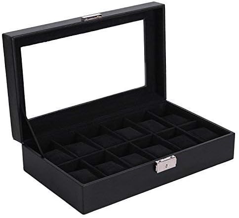 SONGMICS 12 Saat İçin Yeni Watch Box Watch Case Siyah Cam JWB12B