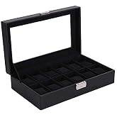 SONGMICS 12 Saat İ&ccedil;in Yeni Watch Box Watch Case Siyah Cam JWB12B