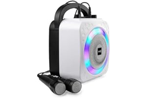 RockJam 10-Watt Rechargeable Bluetooth Karaoke Machine with Two Mics, Lightshow & Voice Effects