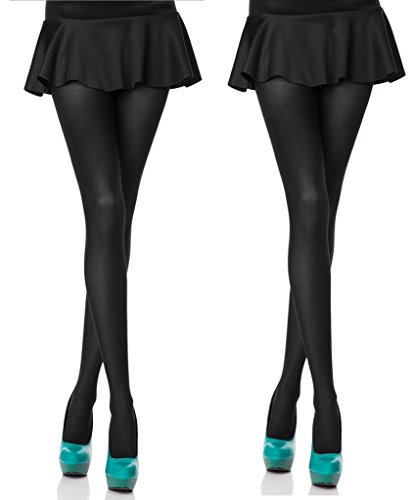CotsonWomens Black Opaque Pantyhose, 80 Denier, Matte Soft Comfortable Waistband (Almost Non Transparent) - Pack of 2