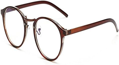 Yefree Unisex Retro Clear Glasses Eyeglasses Fashion Round Frame Metal Temples Eyewear Lens for Women Men