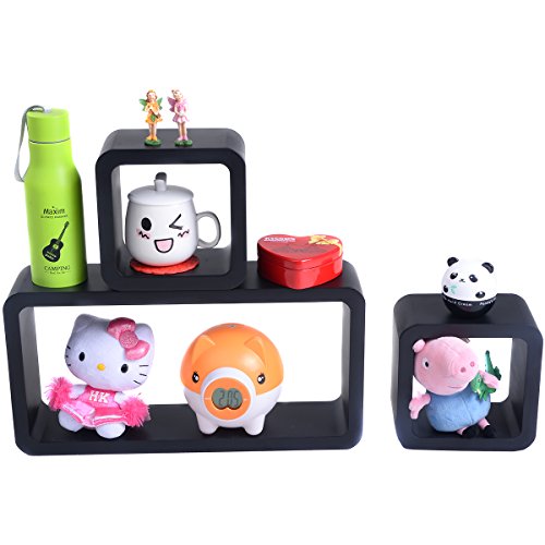 3er Set Wandregal Hängeregal Bücherregal Würfel Cube Lounge CD Regal Retro Wandboard Wandregalsystem (Schwarz)