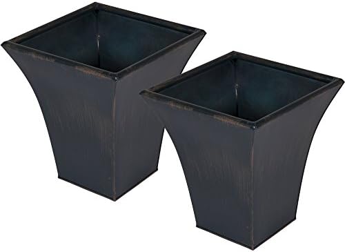 TWO PACK Luna Premium Metal Indoor Outdoor Planter Brushed Rustic Effect Royal Blue 37 x 37 x 41 cm