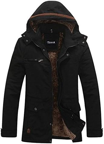 Zicac Mens Autumn Winter Thicken Warm Hooded Outdoor Military Slim Fit Long Sleeve Cotton Padded Casual Lightweight Warm Zipped Jacket Parka Trench Coats Blazer Windbreaker Outerwear