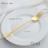 Hot 7 STÜCKE / 1 Los Korea Edelstahl Abendessen Gabel Spiegel Polnisch Lange Behandelt Dessert Gabel Für Dessert Salat Bunte Geschirr Gold 7pcs