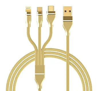 JSTBUY LABEL 3 in 1 Nylon Braided 1 m 3.0A Data Cable for Charging Micro USB, iOS and Type C Mobile Phones (Golden)