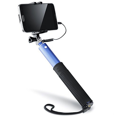 Aplic – Blue Selfie Stick für GoPro Actioncam | sowie durch Adapter für Smartphone nutzbar | Monopod Selfie Stange (Telescoping) | einstellbare Stange 98cm | inkl. 1/4″ Gewinde zur Montage auf Kamerastativen - 2