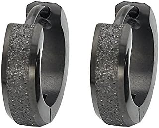 SHINEstlye Stainless Steel Matte Hoop Earrings Huggie Stud Earrings for Men Women (Black)