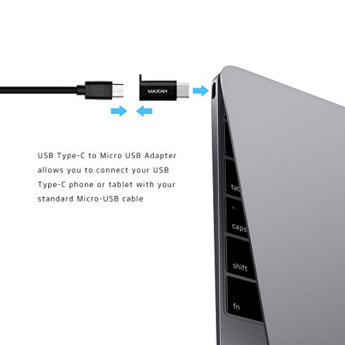 Type C Adapter MAXAH USB C auf Micro USB Konverter Adapter Aluminium-Legierung Gehäuse,mit Schlüsselring,OTG kompatibel,2er Set,für USB Type C Geräte z.B. MacBook, OnePlus 2, Nexus 5X, Nexus 6P, ChromeBook Pixel, Nokia N1,Huawei P9,Huawei Nexus 6P,LG Nexus 5X,Meizu Pro 5,Microsoft Lumia 950/XL,ZUK Z1,Google Pixel C (Schwarz) - 2