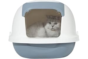 AllPetSolutions Cat Litter box - Plastic Kitty Litter Pen with Front Door Flap, Carbon Filter - Toilet Enclosure with Scoop Holder - Pet Supplies for Housetraining - 52.1x42.7x41.4cm - White & Grey