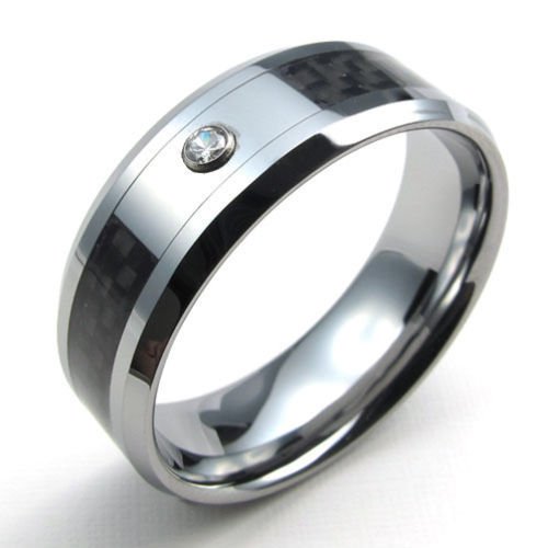 Aooaz Schwere Cubic Zirkonia Wolframcarbid Silber Glatt Grau Schwarz Herren-Ringe Schmuck