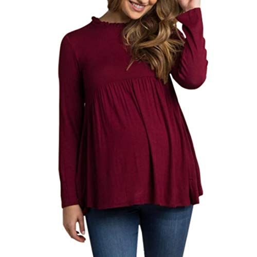 Preisvergleich Produktbild URSING Umstandskleidung Damen Schwangerschafts Tops Langarm Umstandsmode Stillbluse Bequem Mutterschaft T-Shirt Still-Sweatshirt Umstandsshirt Still-Shirt Langarmshirt (Wein,S)