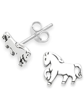 Sterling Silber Ohrstecker Pferd–Größe: 8mm. In Geschenkverpackung