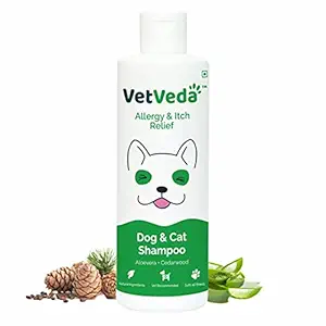 VetVeda | Allergy and Itch Relief Shampoo for Dogs and Cats- 250 ml | Dog Shampoo for Dry Skin, Itching, and Allergies | Natural, Effective and Safe