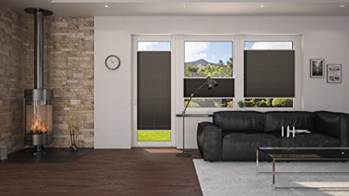 DecoProfi PLISSEE anthrazit/schwarz, verspannt, Breite 80cm x 220cm (max. Gesamthöhe Fensterflügel), mit Klemmträger / Klemmfix / ohne Bohren - 6