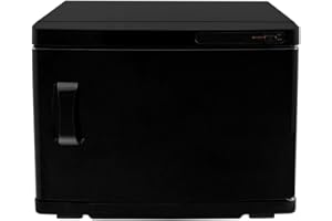 MONSTER SHOP Kompressenwärmer Handtuchwärmer Wärmeschrank Schwarz 23L UV-Sterilisation Elektrisch Schönheitssalon Beauty Salon Kosmetik Edelstahl 2 Herausnehmbare Einlegeböden Abtropfschale 200W 2 x GRATIS Zangen
