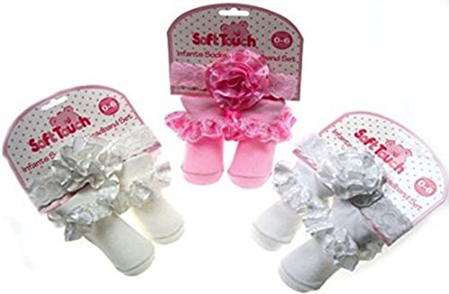 Baby girls Dainty headband & socks set for 0-6months by soft touch (Cream)