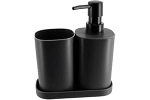 TIENDA EURASIA - Set de Dispensador, Jabonera y Portacepillos, Juego de 3 Accesorios Baño, Decoracion en PP, Diseño Moderno y Practico (Negro)