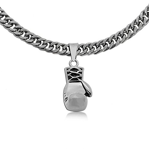tumundo 1x Panzerkette + 1x Kettenanhänger Boxhandschuh Anhänger Halskette Sport Boxen Boxer Edelstahl-Kette Herren Damen Ø 8mm