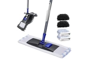 Masthome Balai Serpillère, Balais Nettoyer Sol Rotatif à 360°, Balai Microfibre pour Sol avec 2 Serpillère en Microfibre et 2 Serpillère en Chenille, Convient pour Les carrelages, Les sols en Bois