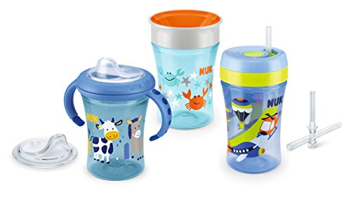 NUK Trinklern-Set mit je 1x Starter-, Magic- und Fun Cup, je 1x gratis Ersatz- Trinktülle und Trinkhalm