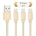 Produktbild Quntis Ladekabel 2M Kabel mit Nylon umflochtenes verwicklungssicheres USB Kabel Datenkabel Verbindungskabel für Apple iPhone 8/7 8/7/6Plus 6 5 5S 6S SE iPad Mini Air iPod (3 Pack Gold)