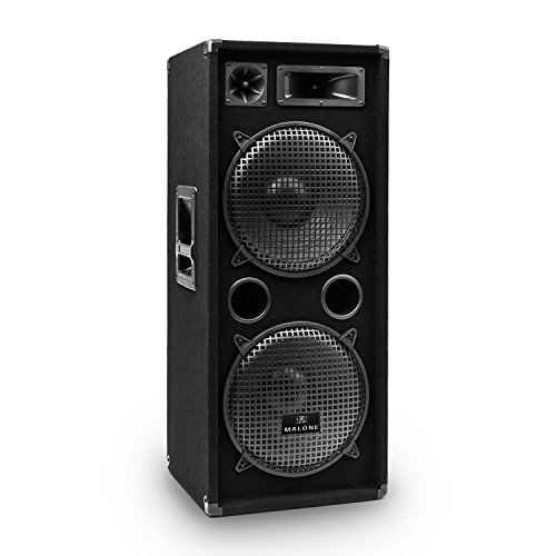 Malone PW-2222 - Altavoz de Rango Completo, Atavoz pasivo 3 vías, máx. 1000 W, Subwoofer 2 x 30 cm, Corneta Medios, Twitter, 30 Hz-18 kHz, Subbass Opcional, Estructura Madera, Asas, Negro