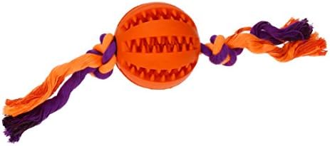 PlayfulSpirit Fun Rubber Treat Ball with Rope, Perfect Dog Toy for Puppies &amp; Adult Dogs for Teeth Cleaning and Gums Massage, Great Simple Exercise and Fetch Ball, Awesome Puppy Training Reward (Large)