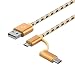 Produktbild Type-C/Micro USB Ladekabel, Siswong 2 in 1 Geflochten Sync Datenkabel Netzkabel Ladegerät Kabel für Android (Gold)
