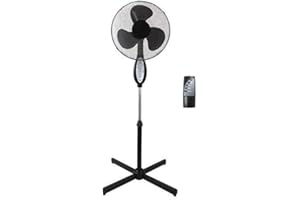 Sohler Black Electric Remote Controlled 16" Standing Pedestal Stand Fan Adjustable Oscillating Rotating Stay Cool 3 Speed With Remote Control