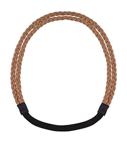 SIX „Festival“ elastisches Haarband Kopfband mit zwei geflochtenen Streifen in brauner Leder-Optik (252-852) - 3