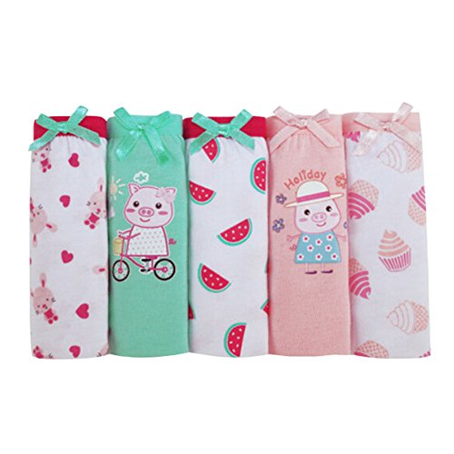 Lovely Girls' Pig & Cake 5 Pack Colorful Cotton Briefs Panties 110cm