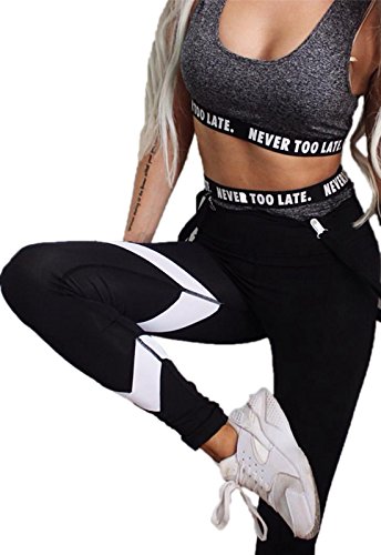 FITTOO Legging de Sport Femme Pantalon Yoga Collant Fitness Taille Haute Amincissant Tulle Gym Jogging Pantalon Moulant, #1 Noir, L