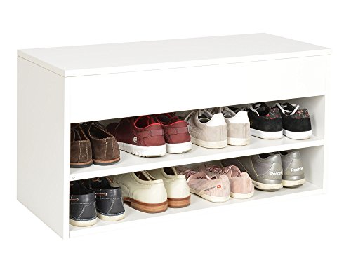 ts-ideen Étagère Meuble à Chaussures Banc de Rangement Commode Blanc 2 Compartiments