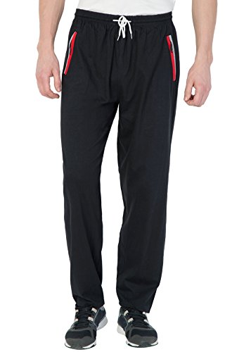 FflirtygoMen's Cotton Track Pants, Joggers for Men, Men�s Leisure Wear, Night Wear Pajama, Black with Zip Pockets�for Sports Gym Athletic Training Workout