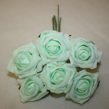 6 colourfast foam roses vibrant colours wedding flowers buttonholes (mint)