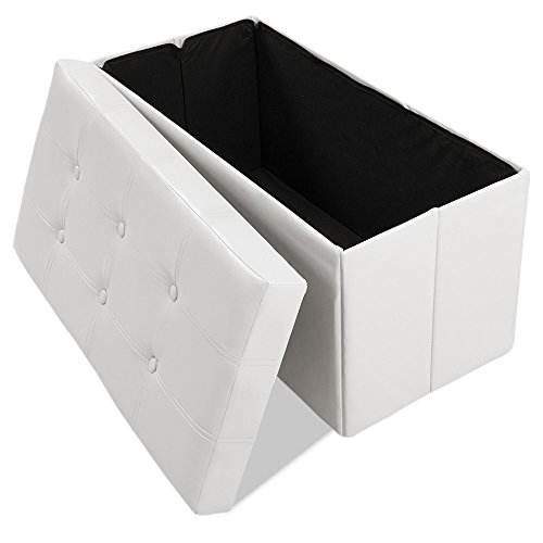 TecTake 80x40x40 cm Faltbarer Sitzhocker Aufbewahrungsbox Sitzwürfel mit Stauraum Kunstleder weiß - 6
