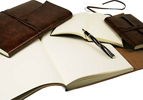 Olympia Notizbuch handgefertigt mit Einband aus recyceltem Italienisches Leder Keltenbraun Large, blanko Seiten (21cm x 15cm x 2cm) - 3