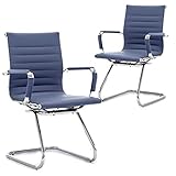 Wahson Chaises de Conférence en Similicuir, Chaises Réception pour Visiteur avec Accoudoirs Chromés, Lot de 2 Bleu marine