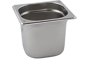 Genware GN16-100 Stainless Steel Gastronorm Pan, 1/6 GN, 176 mm Length, 161 mm Width, 100 mm Deep