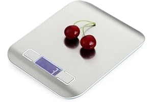 RESAES RESISTANT AND AESTHETIC Báscula de Cocina Digital 5kg de Acero Inoxidable de Alta Precisión, Báscula comida Pantalla LCD y Función Tara, Báscula para Medir Ingredientes en Gramos, Mililitros, Onzas y Libras, Pilas Incluidas