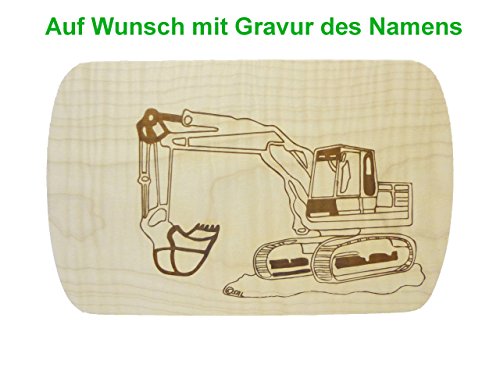 Frühstücksbrett Schneidebrett mit Gravur 24x15cm Bagger Ahorn Holz