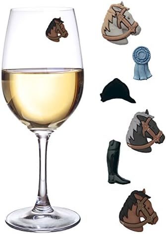 Equestrian Wine Glass Charms - Set of 6 Magnetic Drink Markers for Stemless Wine Glasses, Cocktails, Martinis and More by Simply Charmed