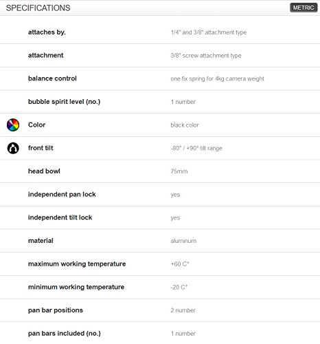 Manfrotto MVH502A - Rótula fluida de vídeo para trípode (semiesfera 75 mm), Color Negro